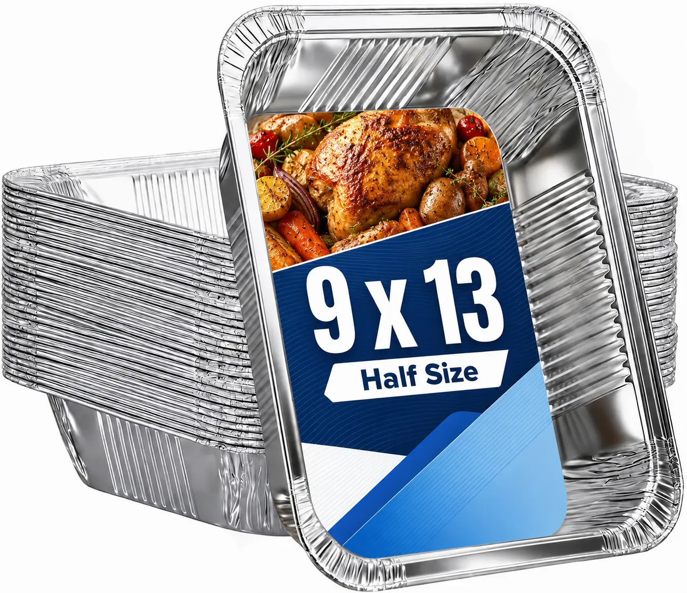 9x13 Aluminum Pans, Disposable Half Size Foil Pans | Heavy Duty Aluminum Foil Pans for Baking,Roasting, Meal Prep, Food Storage, Parties