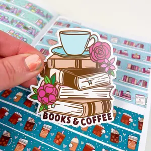 Books & Coffee Premium Vinyl Die Cut