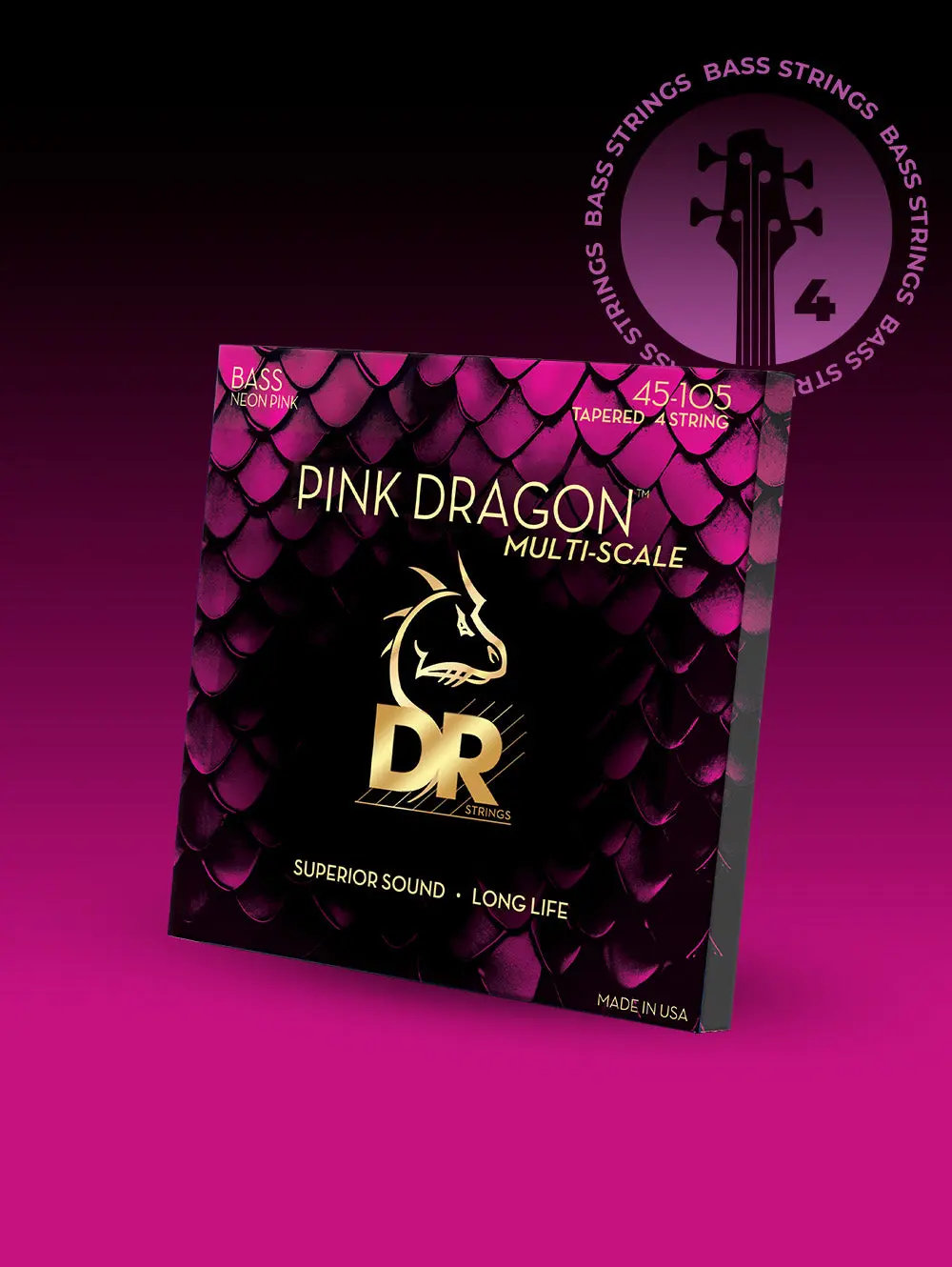 Pink Dragon™ Pink Coated Stainless Steel 4-String Bass Set