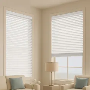 VEVOR Faux Wood Blinds, 2 Slat, 34.5 Wx 60 H, Cordless Window Blinds and Shades with Decorative Board, Easy to Clean and Light Adjustment, for Room Darkening, Home Interior Windows, White