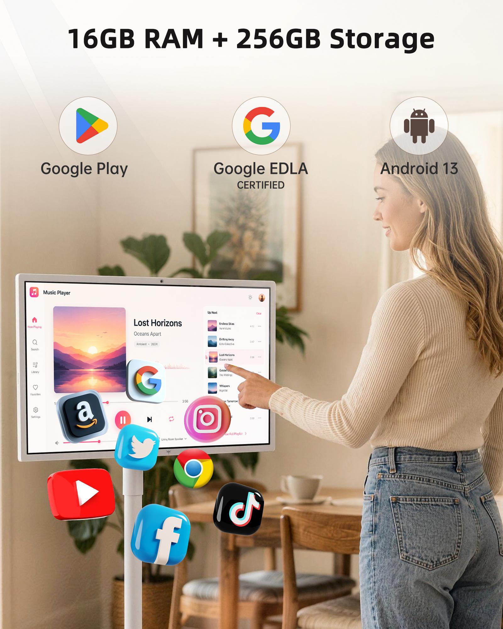 KTC MEGAPAD 32" 4K UHD Smart Portable TV, 16+256GB Android 13, Google EDLA Smart Touch Monitor with 9500mAh Battery, Built-in Camera + Dual 6W Speakers