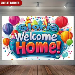 Summervibes 2D Flat, 2D Flat, Custom 2D Flat Banner - a Personalized Welcome Home Card with a Cartoon Theme Featuring Colorful Balloons, Multifunctional Party Backdrop for Home Decoration, Suitable for Variou