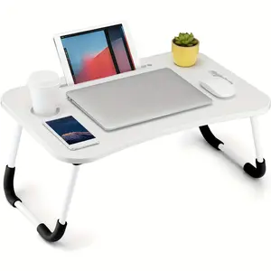 Foldable Laptop Bed Computer Table, Oversized Wooden Computer Tray with Cup Holder , Durable Portable Work Station for Reading Writing on Bed Sofa Floor