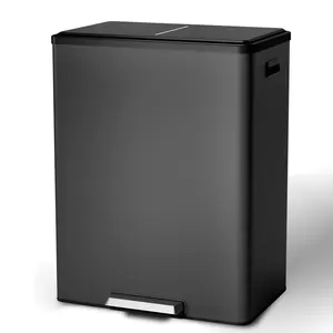 Garvee Double Bin for Recycling and Trash, 2 x 30 L (60 L) Stainless Steel with Lid and Pedal, Dual Compartment Trash Can, with Bin for Separate Waste Collection