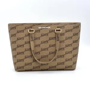 Pre-owned Balenciaga Coated Canvas BB Monogram Large Signature East West Shopper Bag Beige Brown