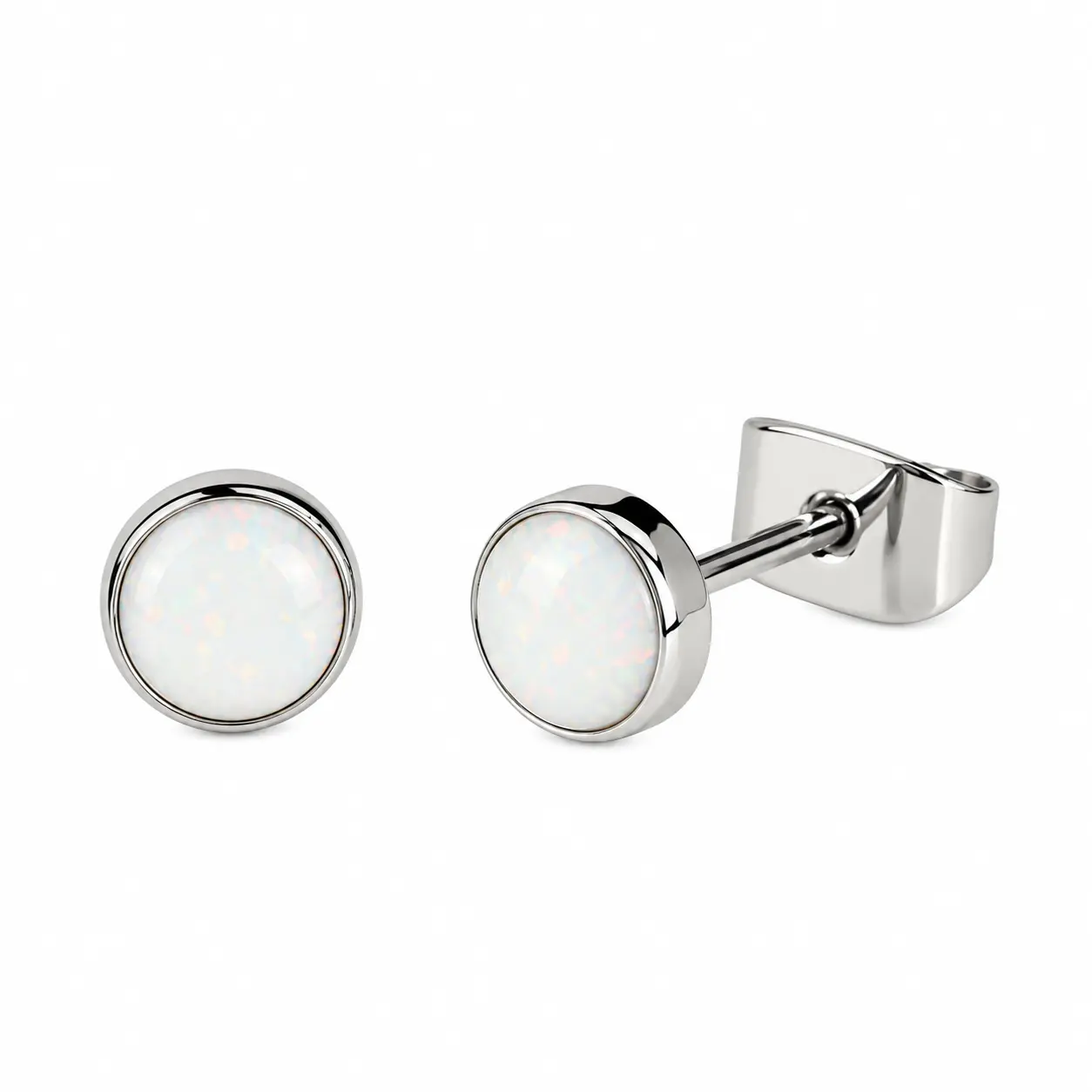 Implant Titanium Earrings Opal White 20g