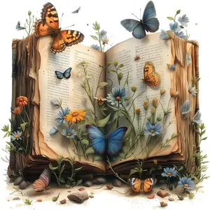 Book Stamped Cross Stitch Kits for Adults,Butterfly Patterns Dimensions Needlepoint Art Crafts,Counted Cross Stitch Kits Embroidery Kits for Beginners Adults for Home Decor 14x14 inch