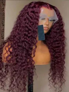 26-Inch Soft Burgundy Curly Wig, 180 Density, 13x4x1 Lace Front, Realistic Style, Daily Wear, Women's Hairpiece