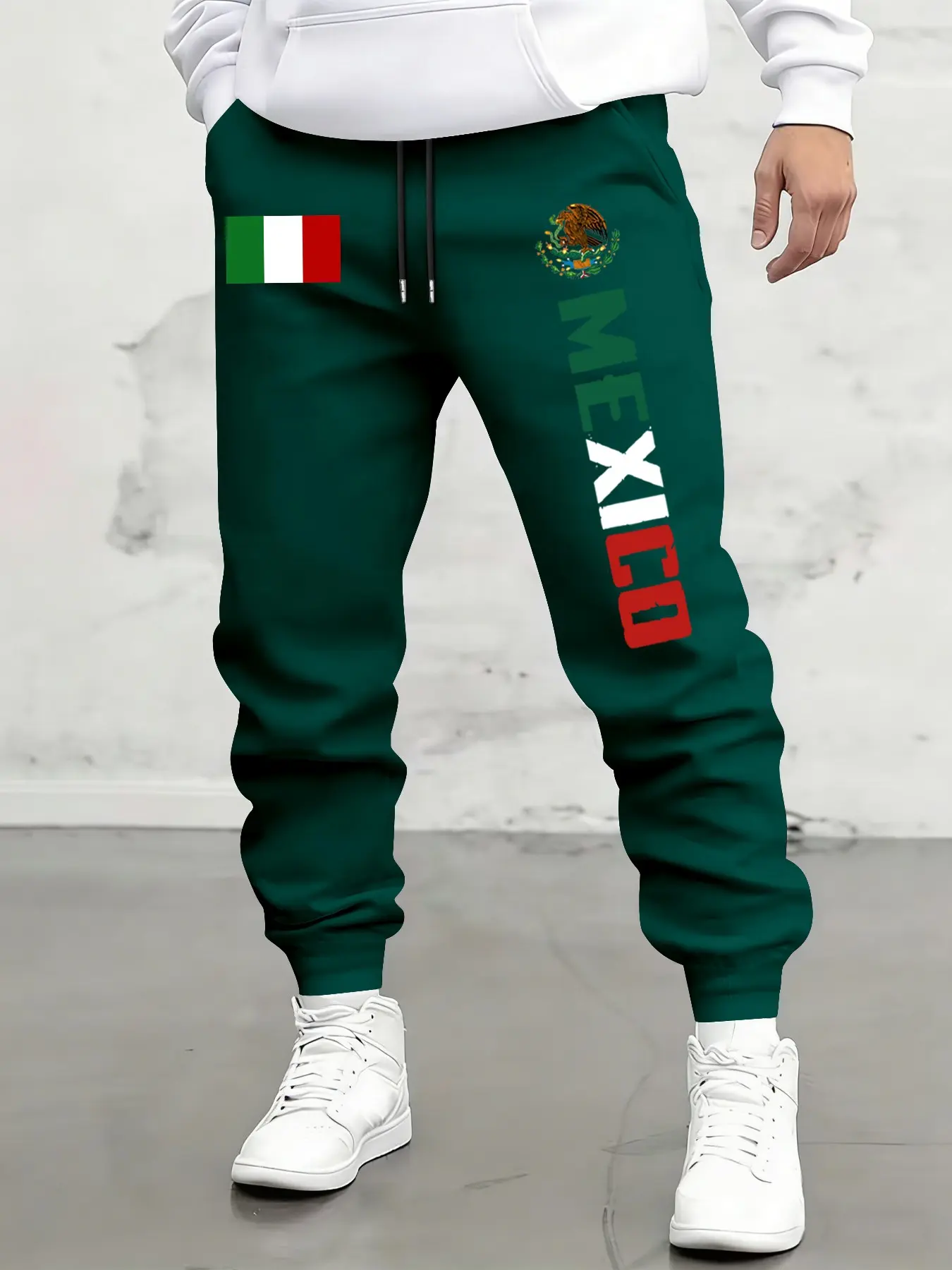 Men's Mexican Flag Letter Print Long Pants, Activewear, Sportswear, Casual Daily Wear, Comfortable Loose Fit, Fashion Pattern Design, Perfect for Everyday Use