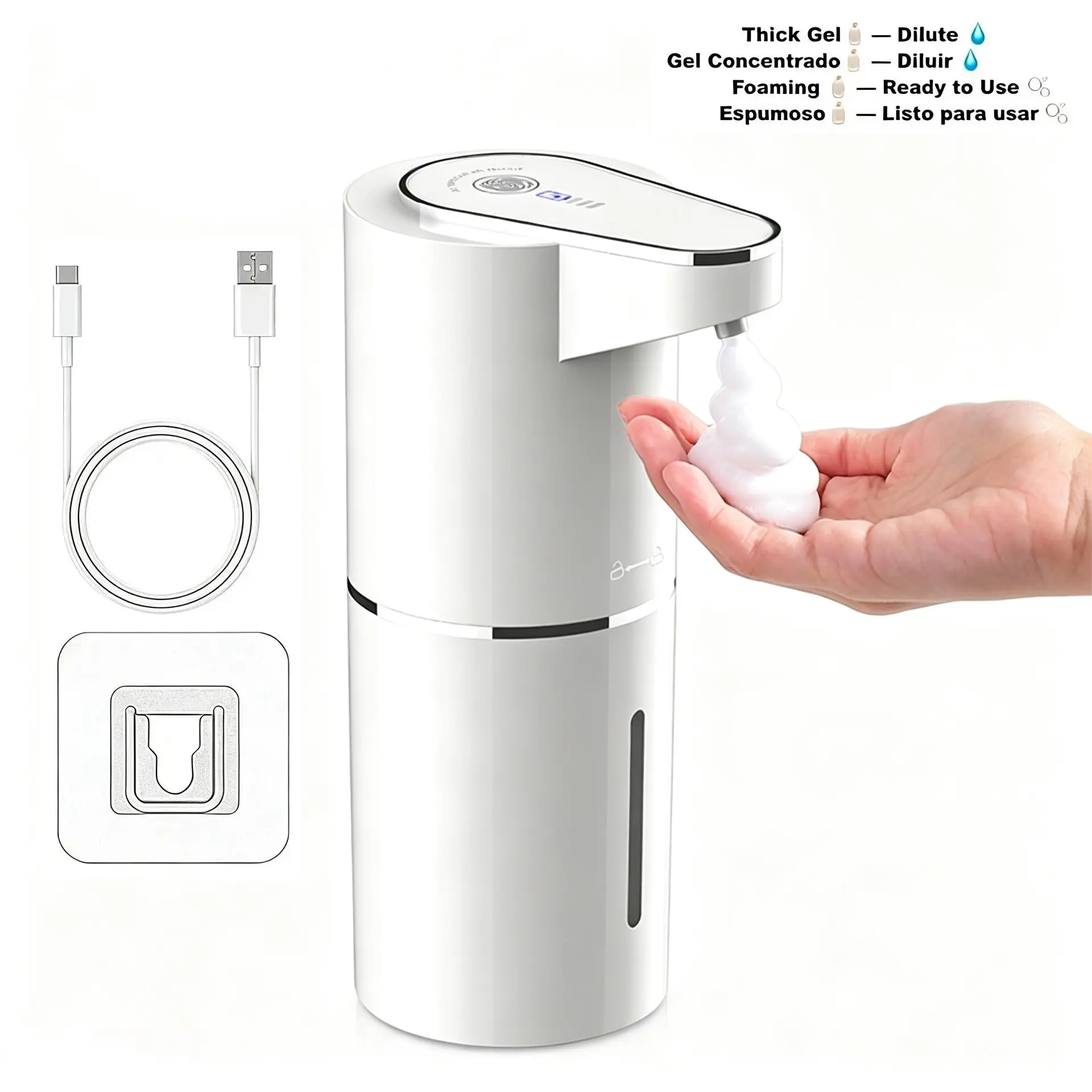 Touchless Induction Automatic Foaming Hand Soap Dispenser - 12oz USB Rechargeable, Waterproof, 3 Adjustable Levels, Table Mount, Cost-Saving Daily Home Bathroom Essential Gadget