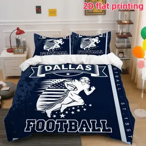 2D Flat 3Pcs Dallas Football Duvet Cover, Sports Themed Bedding, Dark Blue and White Player Design, Microfiber Comforter (1 + 2 Pillowcases, Unfilled) - Perfect for Bedroom Dormitory Room Home Decoration Gifts