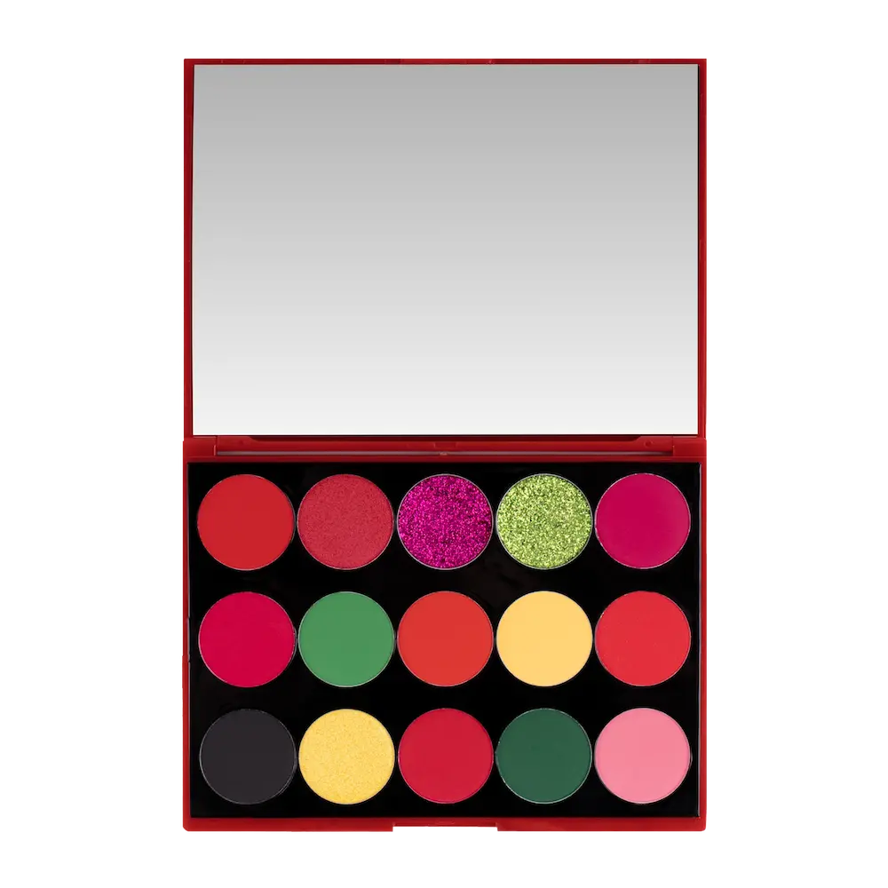 KimChi Chic Cherry Chic Compact Eyeshadow Palette - Vibrant Red, Green, and Yellow Makeup Pigment with Nourishing Vitamin E