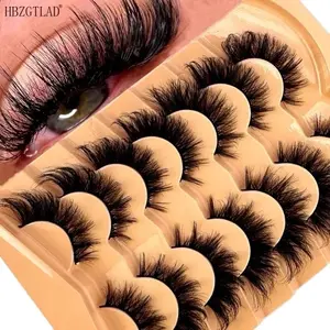 7 Pairs Cat Eye Eyelashes 3D Natural False Lashes 5D Fluffy Soft Cross Manga Lashes Wispy Natural Eyelash Extension Cosmetic