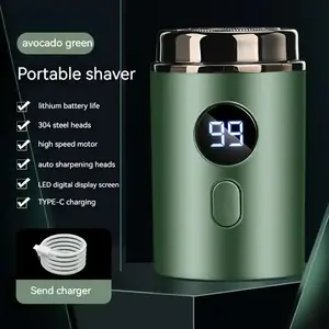 Electric mini shaver for men, IPX7 waterproof beard trimmer with 3D floating blades, LCD display, USB Type‑C fast charging, up to 60 minutes battery life, wet/dry dual use portable cordless shaving tool, home travel barber grooming equipment with extra re