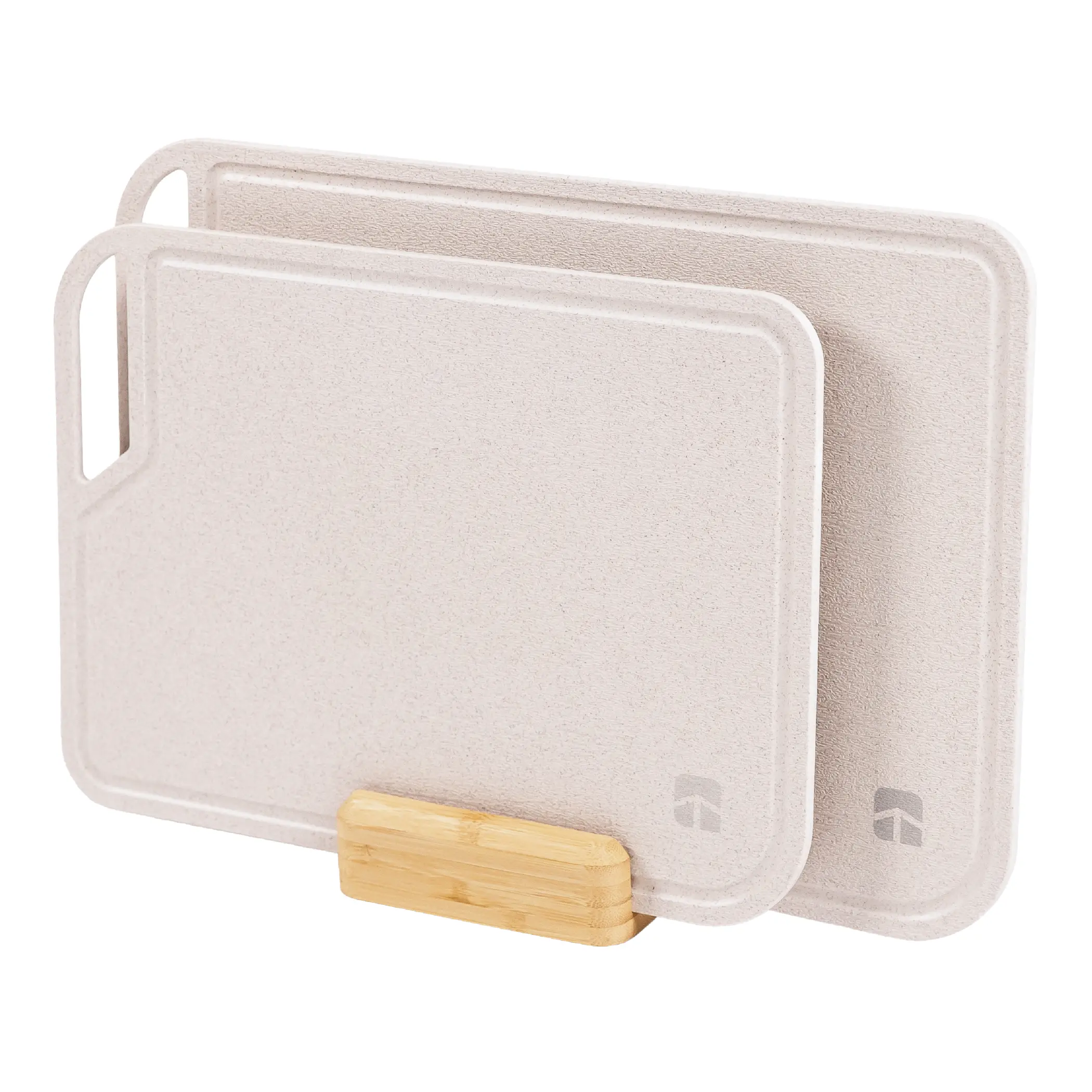 Rice Fiber Cutting Board Set with Bamboo Stand for Cooking Prep, 2 Piece Kitchen Set, with Juice Grooves and Handles, (13.5x9.5, 15.5x11 in)