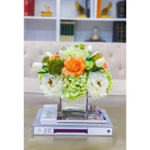 Large Real Touch Roses Tulip Silk Hydrangea Square Arrangement