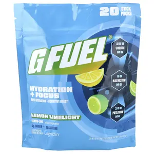 G FUEL Hydration + Focus, Electrolyte Drink Mix with Cognizin®, Lemon Limelight, 20 Stick Packs, 0.21 oz (6 g) Each