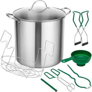 21.5 Qt water bath canner with glass lid and jar rack, stainless steel canning kit with canning tool set