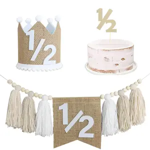 1/2 Birthday Party Decoration Kit, 2 Counts Including 1 Tassel Decor High Chair Banner and 1 Birthday Hat, Party Decoration