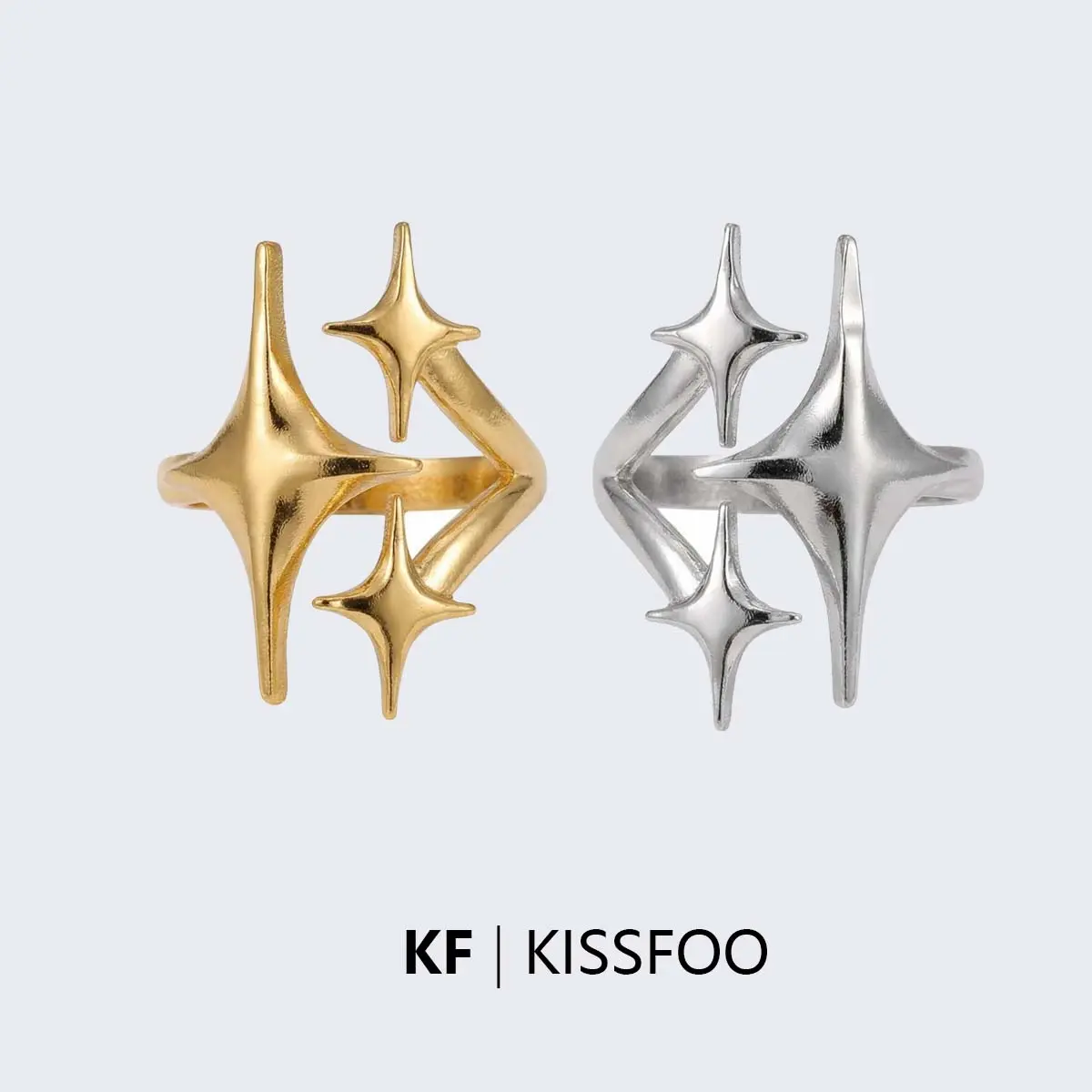 KISSFOO Stainless Steel Star Ring Couple Daily Accessory