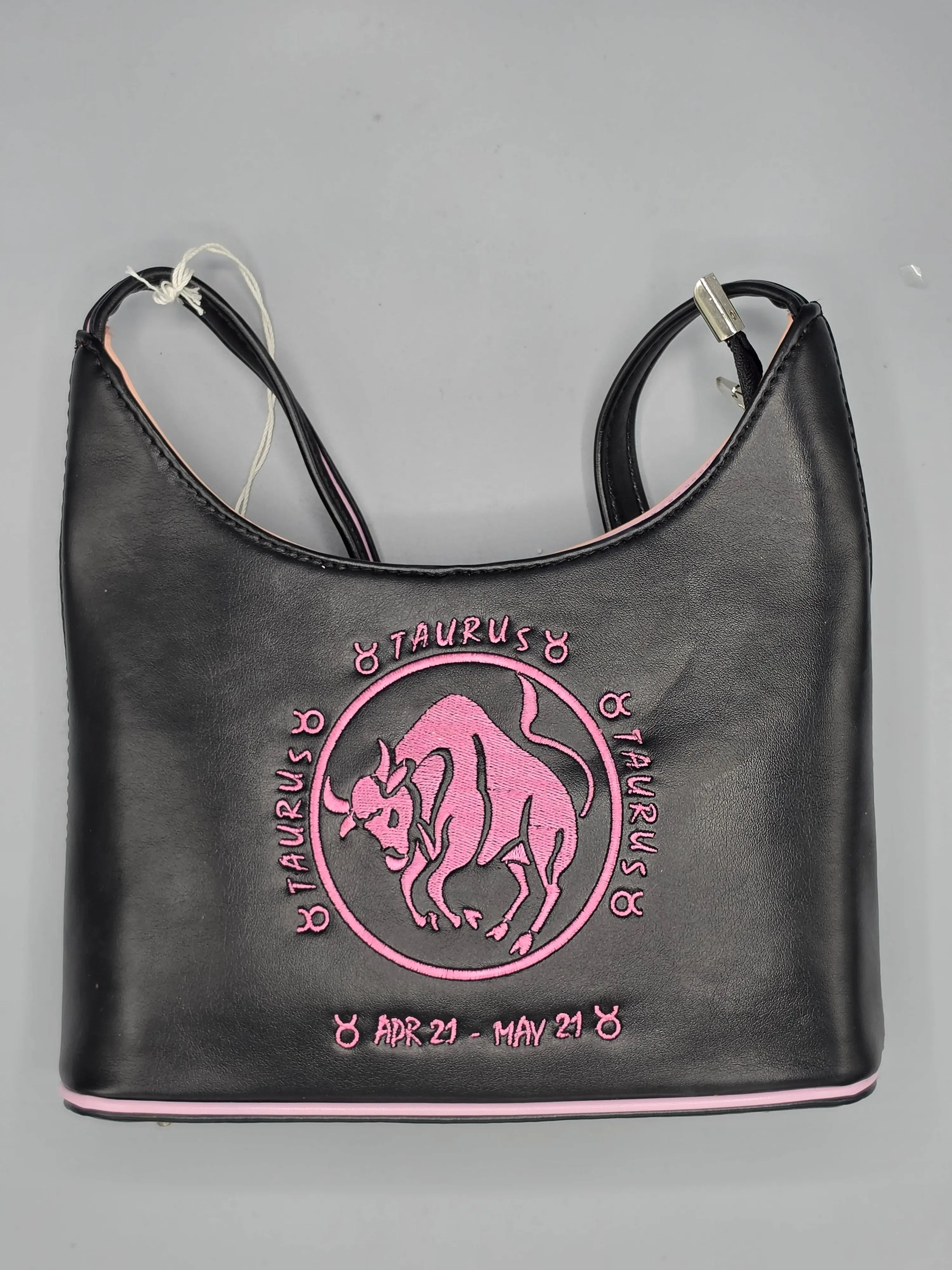 Women's Hobo-Style Taurus Zodiac Embroidery Shoulder Bag, Adjustable Strap, Buckled, Casual, 9.5" x 6" x 3"