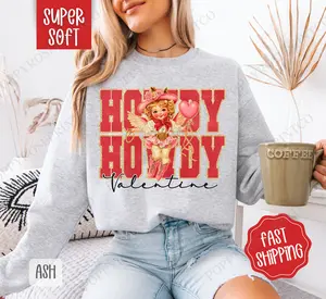 Howdy Valentine Sweatshirt, Valentine's Day Crewneck, Cute Women's Sweater