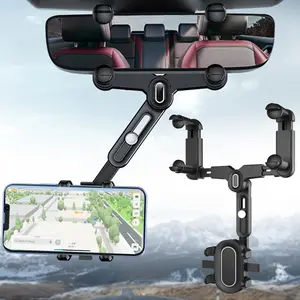 Rear View Mirror Phone Holder For Car,360° Rotatable and Retractable Multifunctional Rear View Mirror Phone Holder,Four Corners Fixed Anti-Shake Design,For Most Mobile Phones and Most Auto