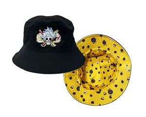 Reversible Anime Bucket Hat Pirates - Embroidered Patch Design, Medium/Large - 58cm, Cotton Material