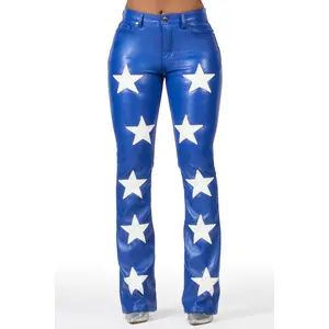 Takera Royal Blue PU Stacked Flare Pant