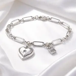 Minimalist 925 Sterling Silver LOVE Heart Bracelets For Women Men Birthday Valentine Gift Present