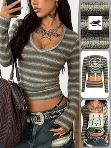 Women's Vintage Style Fitted Knit Long Sleeve Top, Soft Warm Slimming Casual Bottom Knitwear Sweater for Daily Wear and Dates