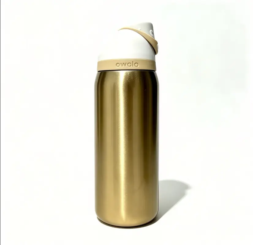 Owala 32oz Luxury gold metallic Owala bottle with Chinese wealth-themed scenery Stainless Steel Water Bottle - Straw Lid, Leak-Proof,  BPA-Free, Portable Gym Travel Flask Leakproof Flip Lid with Built-in Straw, Travel Tumbler for Gym Travel