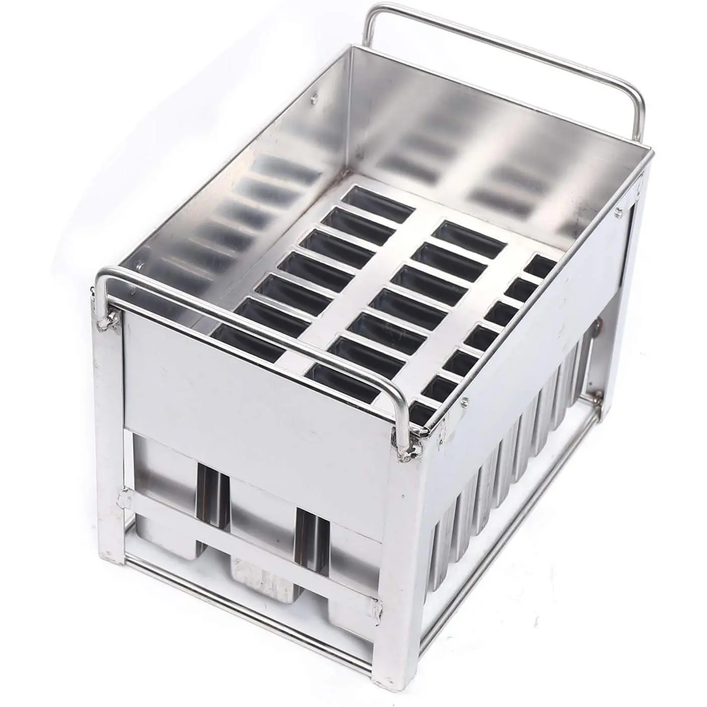Popsicle Mold,20/30pcs Stainless Steel Popsicle Mold Kit Flat Head Double Slot Shape Ice Cream Mold Commercial Frozen Popsicle Pop Mold with 85g Each Cup, Reusable Wooden Stick, Clean Brush for Home Kitchen Utensils Silver