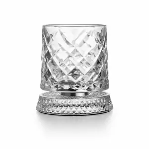 360° Rotating Whiskey Glass, Premium Crystal Spinning Old Fashioned Glass, Heavy Base Tumbler for Bourbon, Scotch, Cocktails, Stress Relief Home Bar Gift