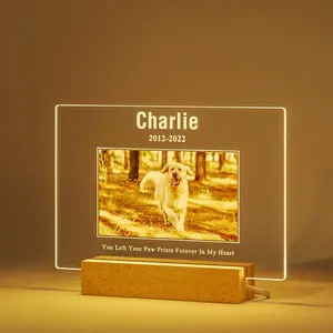 Personalized Dog Memorial Gift- Acrylic Photo Plaque Frame Night Light in Memorial of Pet, Custom Dog Memorial LED Night Lights for Grieving Pet Owners, Dog Sympathy Gift with Picture Name Date Custom Plaque