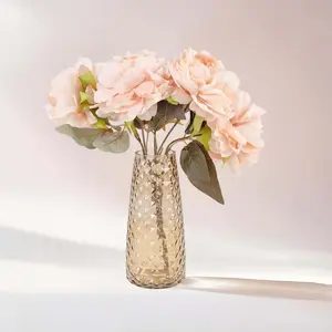 6-Pack Glass Urn Vases Diamond Crystal Cut Pattern 8.5" Amber Gold - Transparent Design for Floral Table Centerpieces