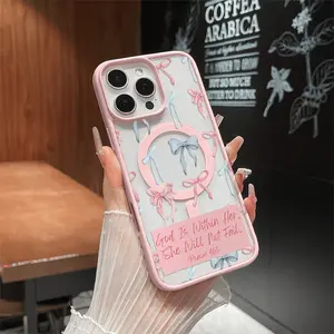 Unique Pattern Magnetic Compatible Phone Case for iPhone 17 Pro Max / 16 / 15 / 14 / 13 / 12 / 11 / XS / XR – Pastel Bow Faith Quote | Lightweight Shockproof Silicone Protective Cover