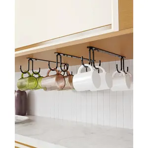 Mug Hooks under Cabinet 3 Pack, Coffee Cup Hooks for Hanging under Shelf, Mug Organizer Rack with 12 Hooks for Displaying Mugs, Coffee Cups and Kitchen Utensils, Black Luckinow