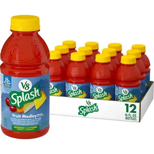 V8 Splash Fruit Medley Flavored Juice Beverage 16 FL OZ Bottles Pack of 12 USA Made Antioxidant & B Vitamins Rich