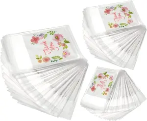 300pcs Thank You Printed Plastic Bags Pink Flower OPP Self Adhesive Cookie Mini Candy Packaging Biscuit Roasting DIY Gift Favor bags For All Parties