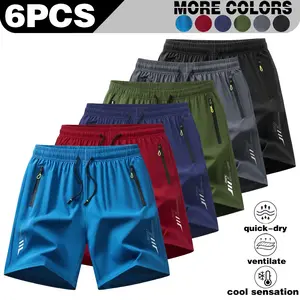 The new 3-pack 5-pack 6-pack men's sports shorts ice silk quick-drying pants zipper pocket summer outdoor casual breathable Joker fitness shorts.