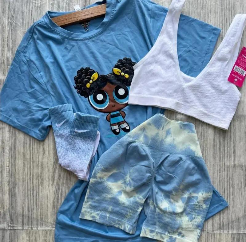 Cute Powerpuff Bubbles Girls Chibi Shirt, Cartoon Character Tee, Girl Power Graphic, Hero Girl Outfit, Powerpuff Girls Fan Gift (Only Shirt))
