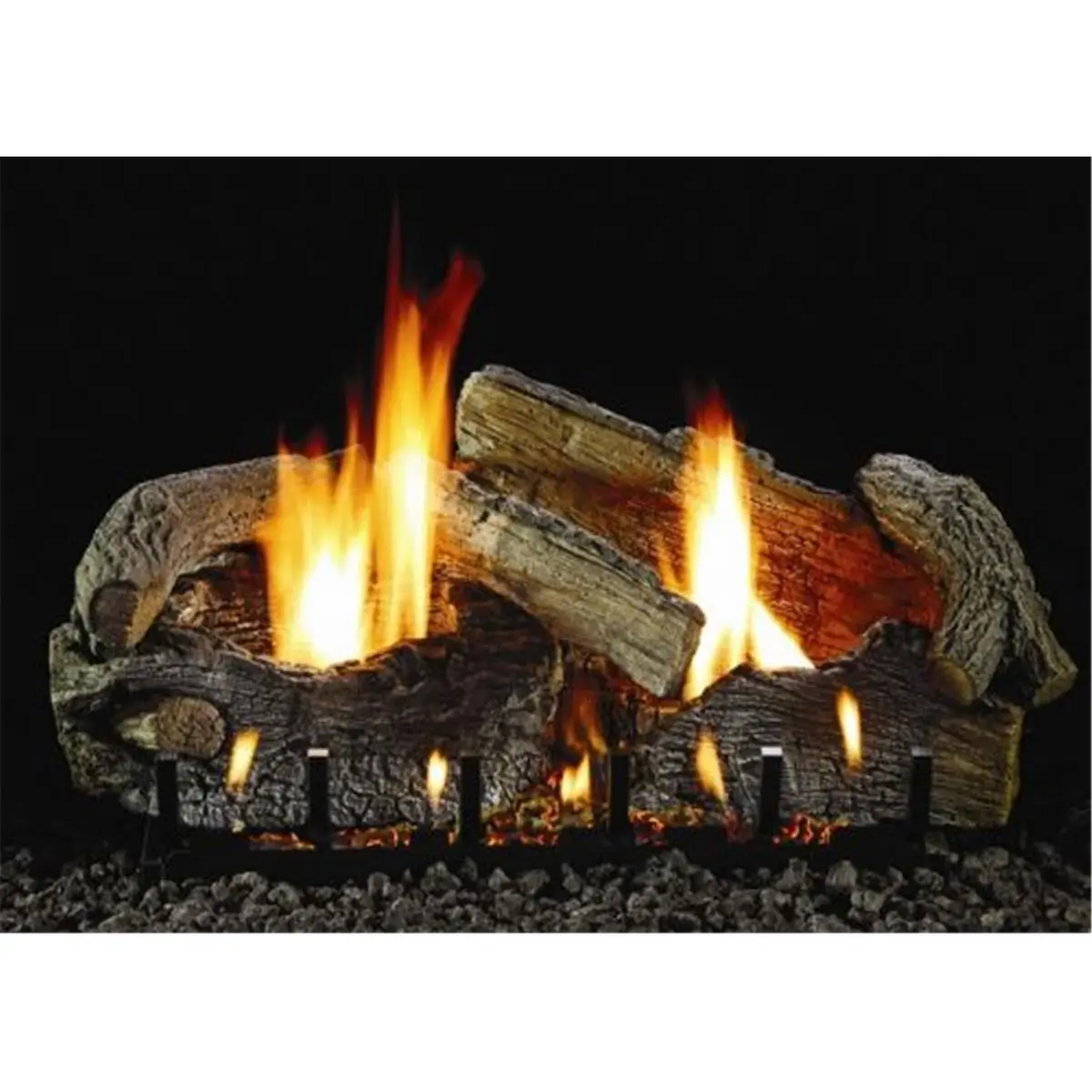 7-Piece 18 in. Gas-Powered Refractory Fireplace Log Set, Vent-Free Safe for Home Fireplace Use, Decorative Look, Flickering Flame, Flickering Light