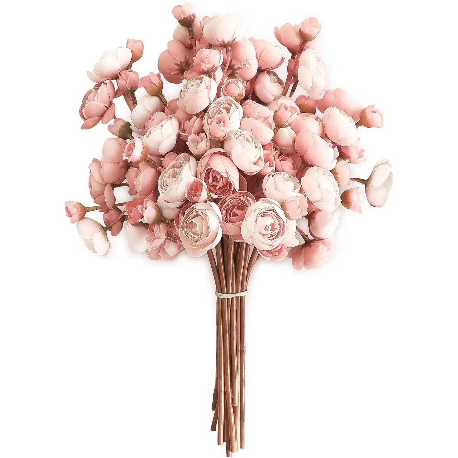 18 Pcs Floroom Dusty Rose Silk Mini Ranunculus Artificial Floral Stems, 11-in Tall Flexible Iron Stems with 1.2-in Wide Blooms, Long-Lasting Bulk Fake Filler for DIY Bouquets, Centerpiece Home Improvement Supplies, 1.2" Wide Blooms, Ornaments