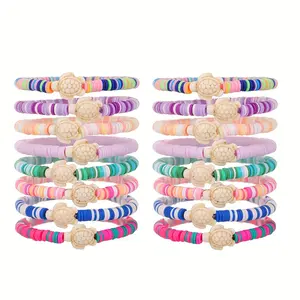 16pcs Vibrant Summer Beach Cute Turtle Beaded Bracelets Set - Colorful Clay Beads, 3D Turtle Decor Clasps, Stretchable Elastic Design, Stackable Style - Festival Wear Jewelry, Ideal Gift for Anniversaries for Women & Beach Style Enthusiasts