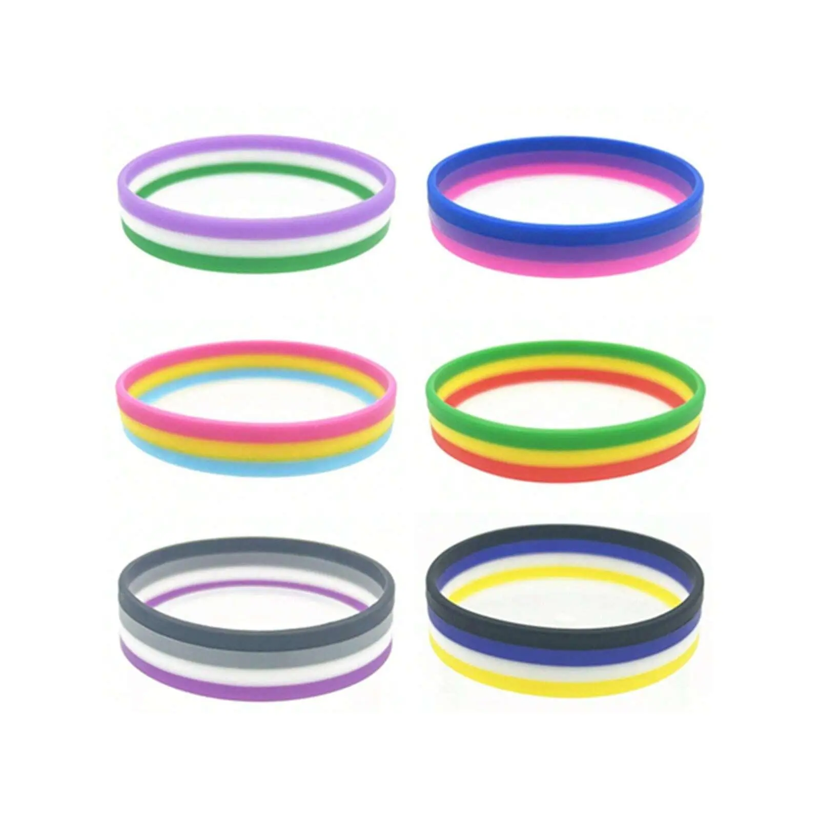 3pcs Rainbow Green Yellow Red Genderqueer Bisexual Pansexual Asexual Nonbinary Striped Wristbands Silicone Bracelets 116105