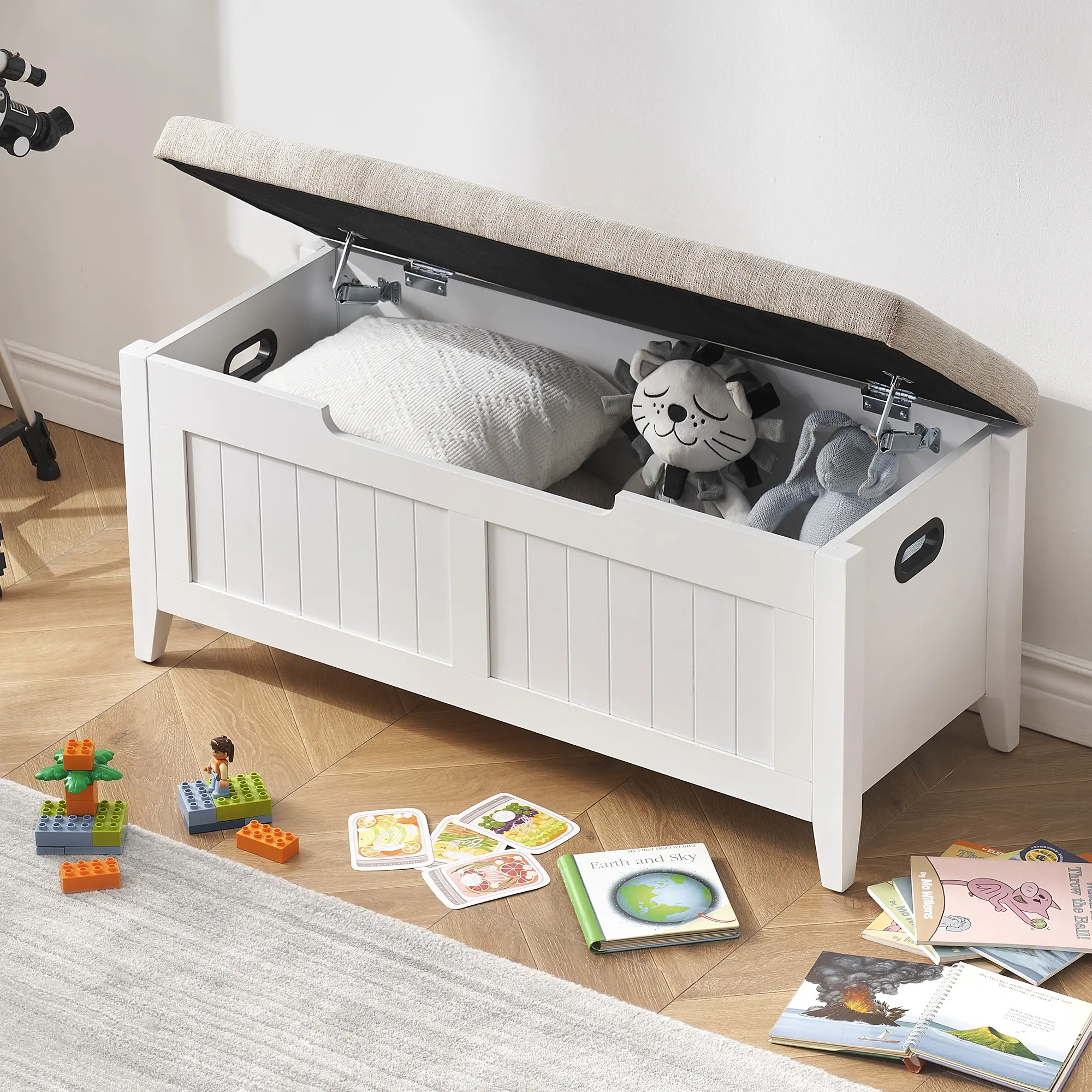 Turn-Top Shoe Storage Bench, Sturdy Wooden Entryway Organizer with Padded Cushion & Safety Hinges, Large Capacity Multi-Functional Chest, Easy Assembly for Bedroom and Living Room Multipurpose Furniture