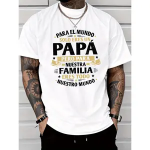 Men'S T-shirts Casual Streetwear Short-Sleeved T-Shirt, Dad Is Our World Regular Fit Round Neck, Comfortable Elastic Summer Fashion T-Shirt, Casual Daily Style Clothing summerwins
