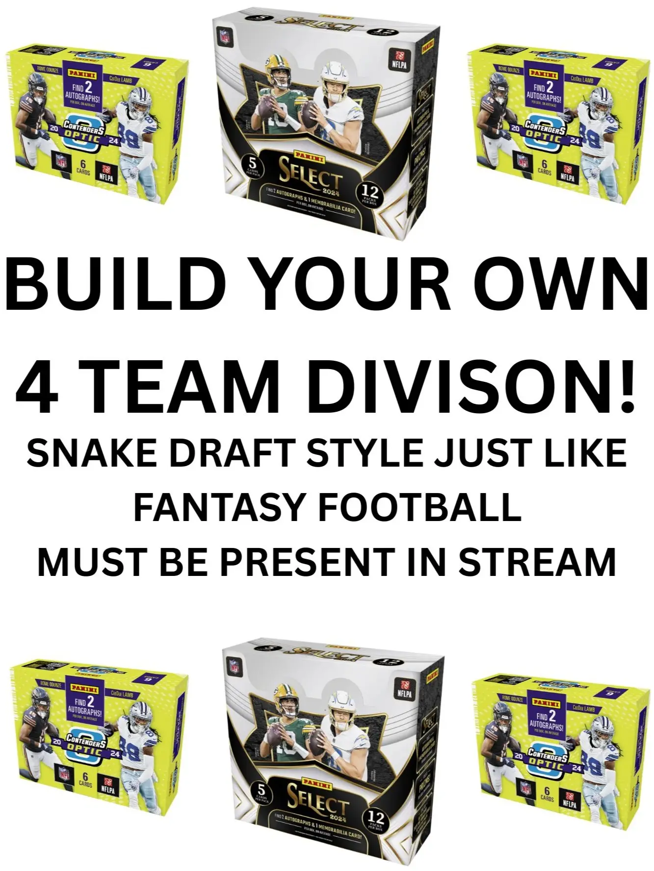 BUILD YOUR OWN 4 TEAM DIVISION: (2) Select Hobby & (4) Contenders Optic Football Hobby Box Pick Your Own Division Draft