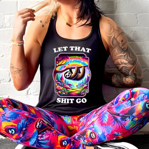 CVG Let That Shit Go Racerback Flowy Tank - TikTok Fitness Workout Gym Workout Wear Activewear Gymclothes Running Tank Sporty Vest, Exercise Activewear, Fitness Sports Tank
